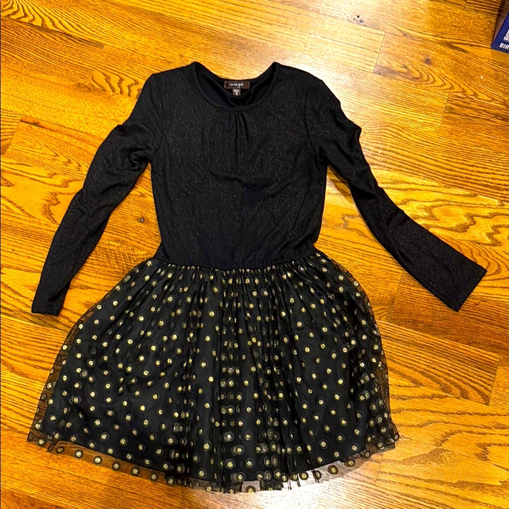 Black and Gold Imoga Long Sleeve Dress
